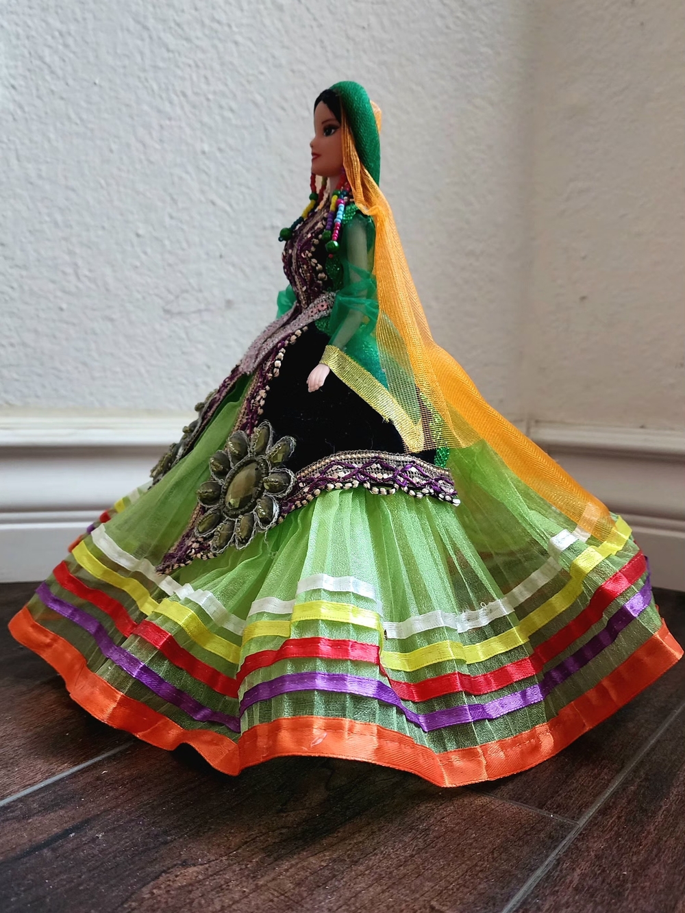 Green Multicolor Embellished Traditional Doll Dress - Picture 4 of 4
